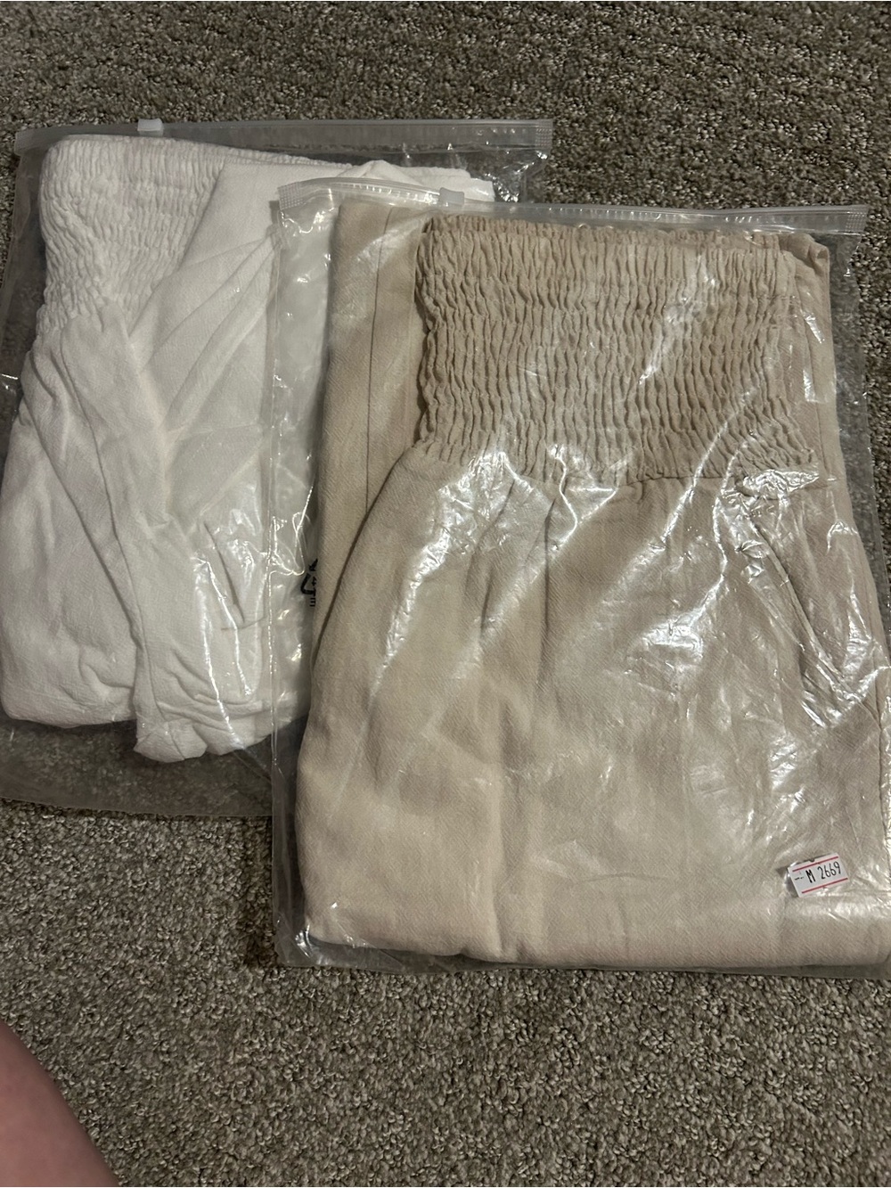 Womens Smocked Waist Pull-On Pants - Cream and White